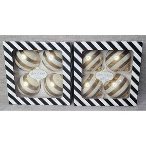 Vitbis Set of 8 Christmas Ornaments White & Gold Stripes Handcrafted Poland